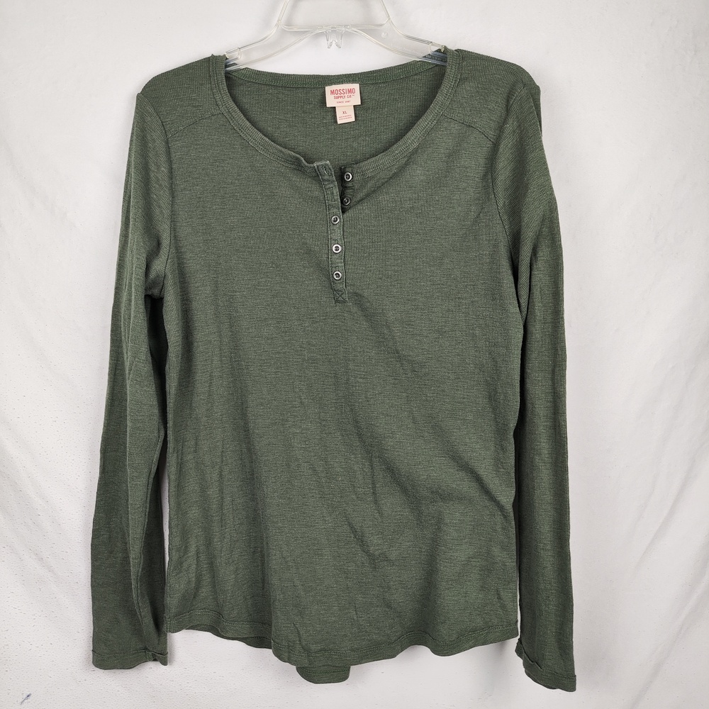 Mossimo Supply Co Shirt Womens XL Green Thermal Henley Long Sleeve Knit Top